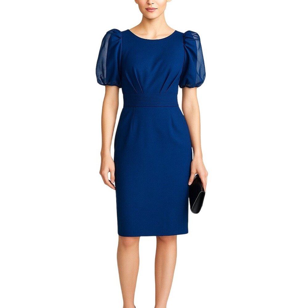 JS Collections Women's Navy-Blue Harley Puff Sleeve Cocktail Dress 2 NWT